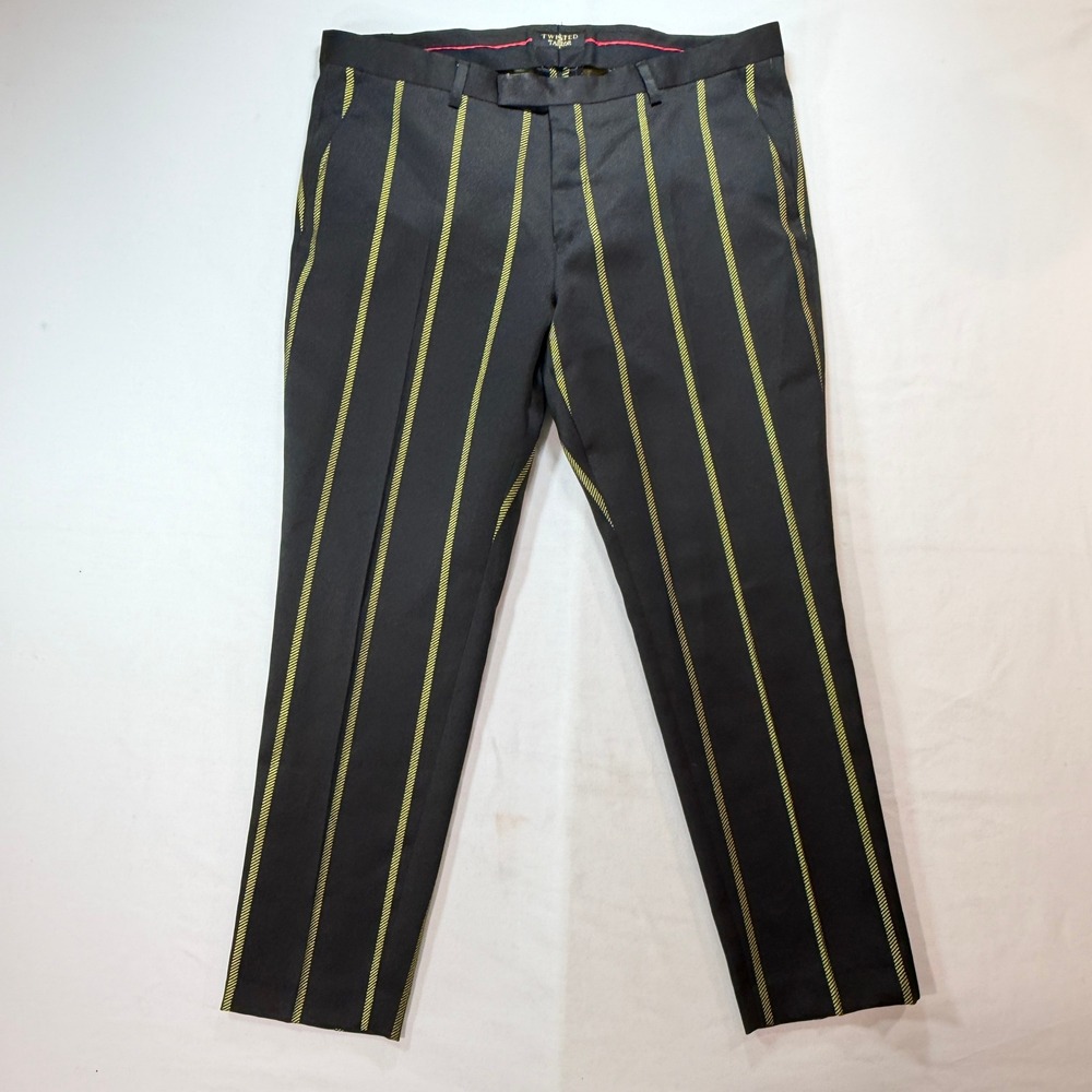 Twisted Tailor Lyra Trousers Men 36R Black Gold Stripe Slim Suit Pants